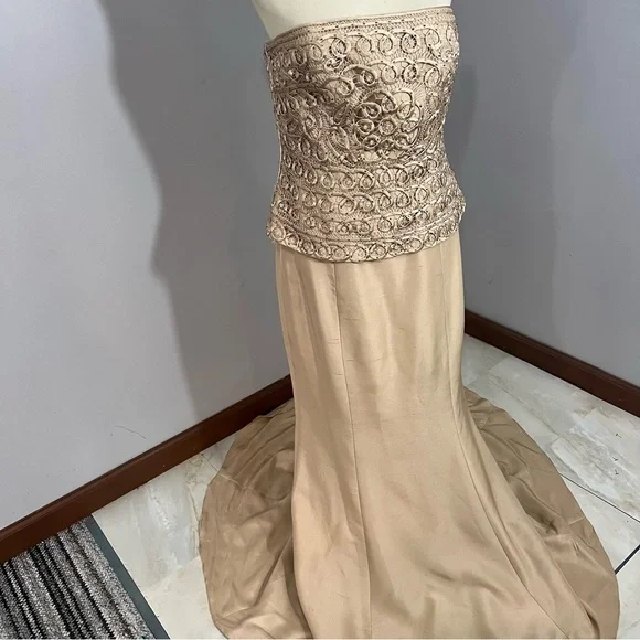 Jovani Beaded Evening Gown Beige Neutral MOB Floor Length Dress Ornate Occasion - Picture 12 of 12